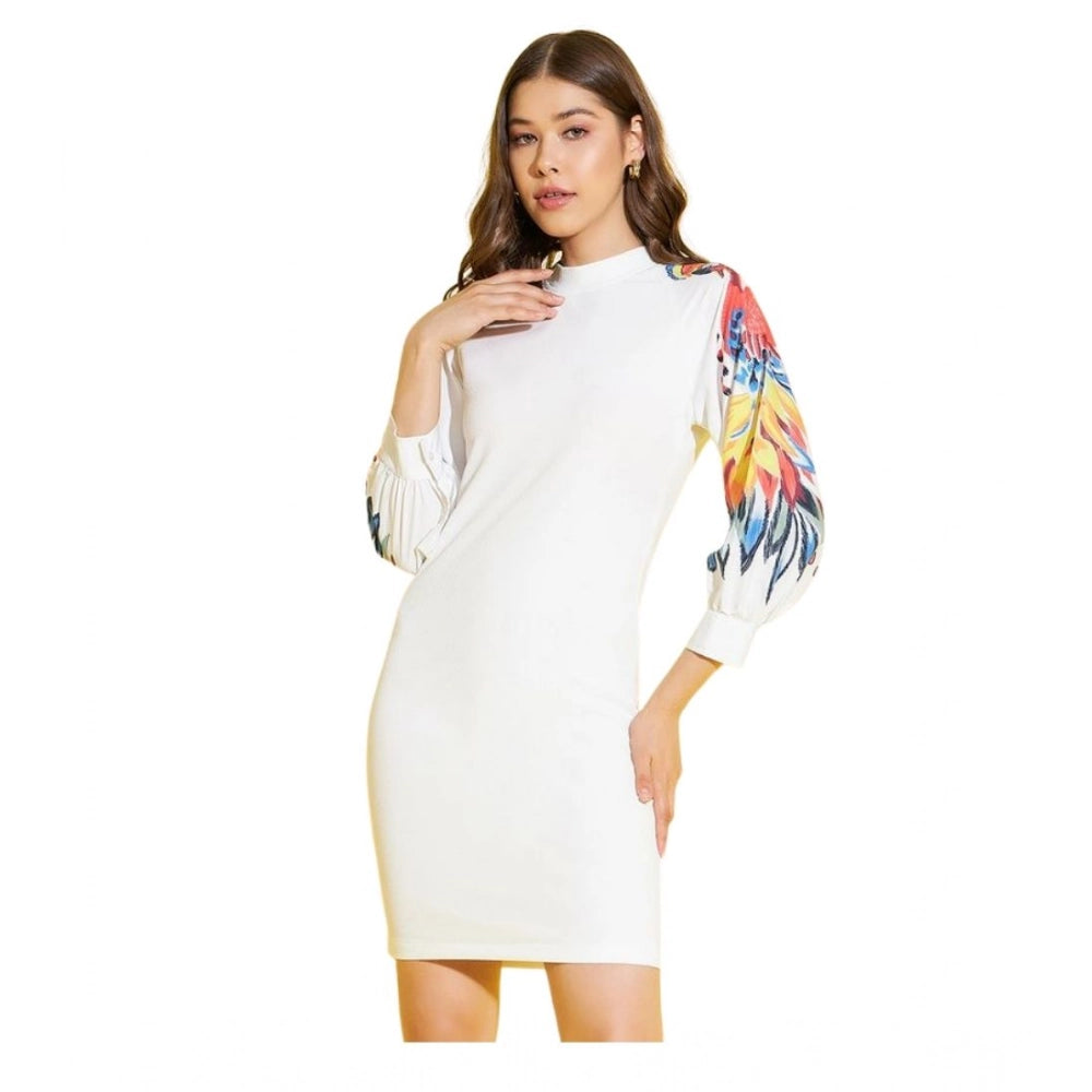 Women'S Polyester Lycra Printed Long Sleeve Dress (Multicolor)