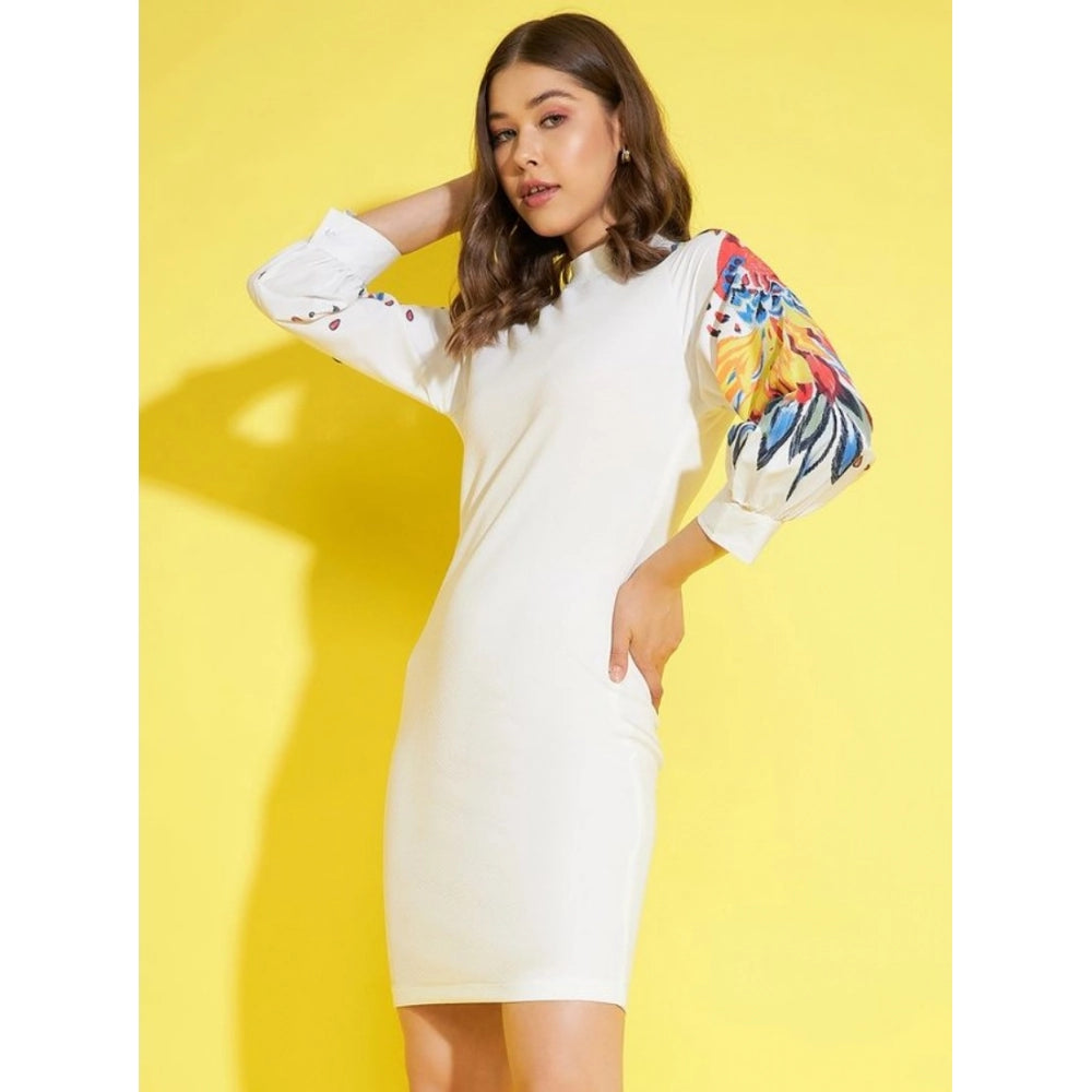 Women'S Polyester Lycra Printed Long Sleeve Dress (Multicolor)