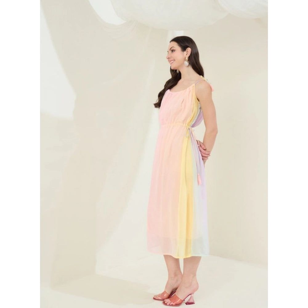 Women'S Georgette Ombre Sleeveless Dress (Peach)