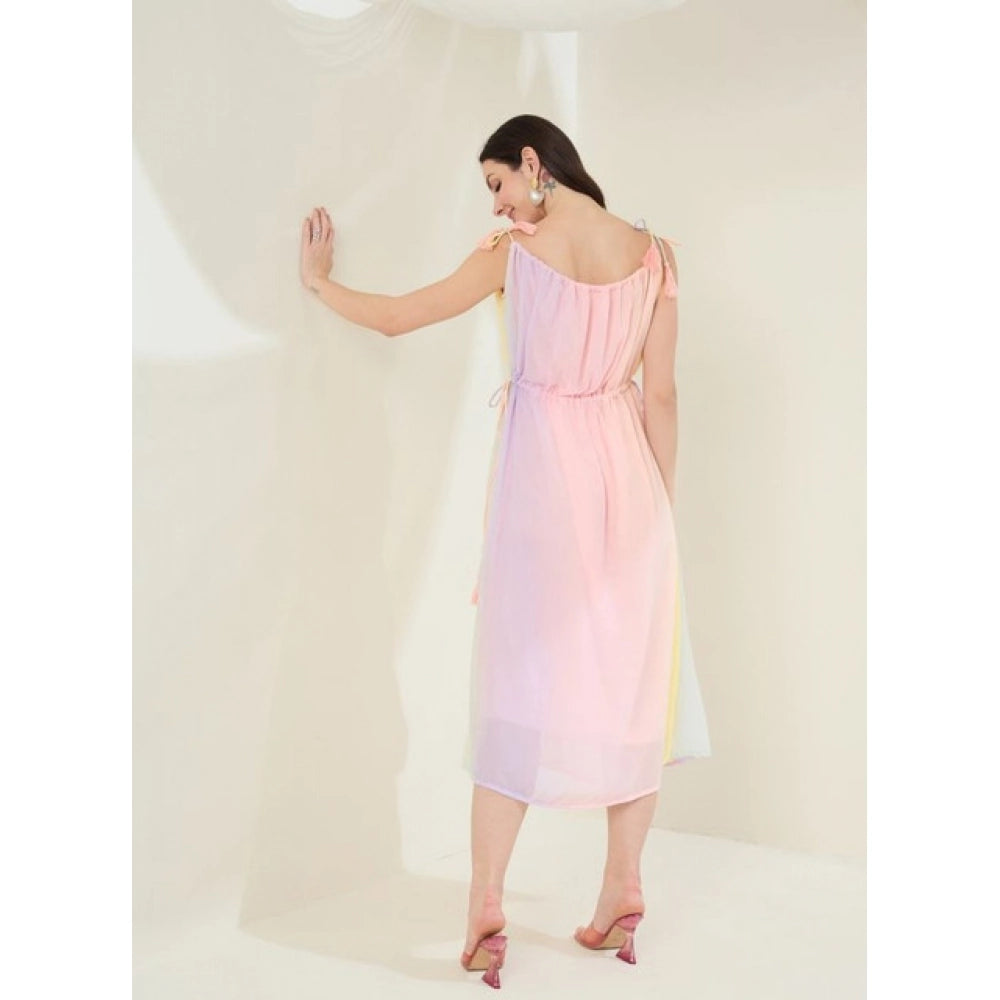 Women'S Georgette Ombre Sleeveless Dress (Peach)