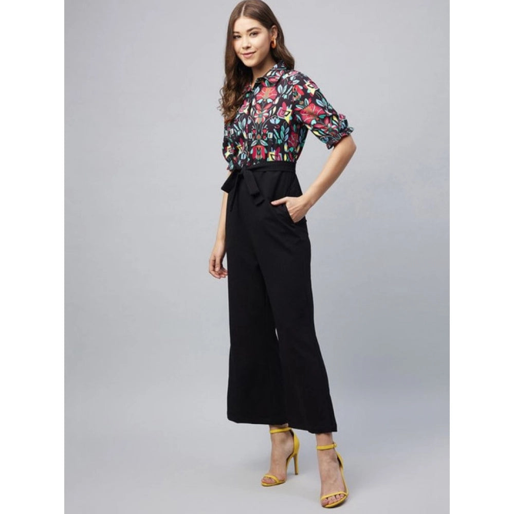 Women'S Polyester Floral Short Sleeve Jumpsuit (Multicolor)