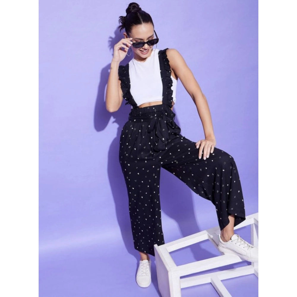 Women'S Rayon Pinafore Shoulder Straps Jumpsuit (Black)