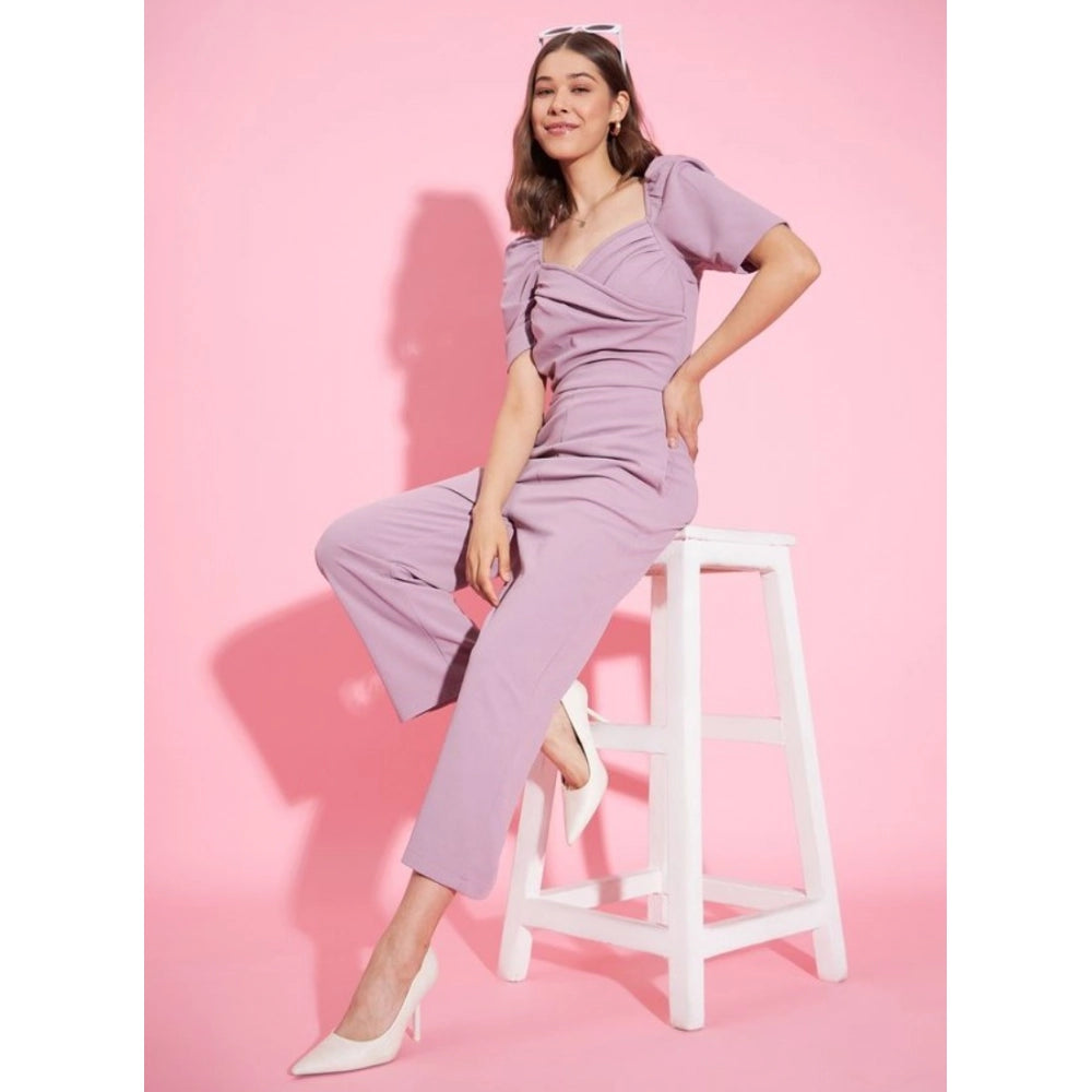 Women'S Polyester Lycra Solid Puff Sleeve Jumpsuit (Lavender)