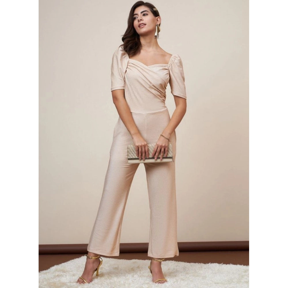 Women'S Polyester Shimmer Self Design Short Sleeve Jumpsuit (G