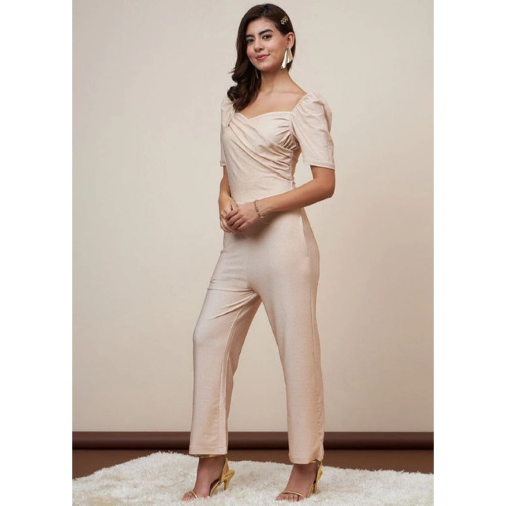 Women'S Polyester Shimmer Self Design Short Sleeve Jumpsuit (G