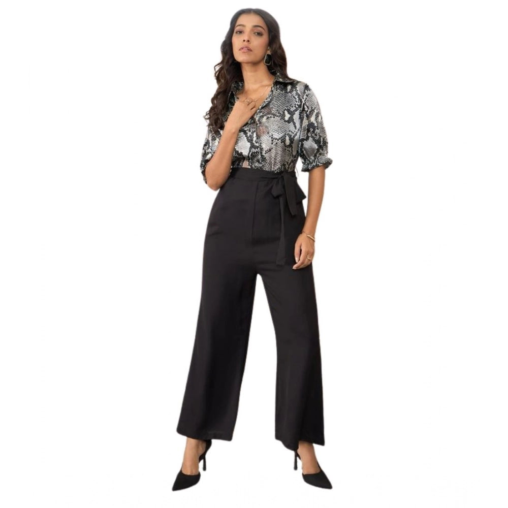 Women'S Satin And Polyester Floral Half Sleeves Jumpsuit (Grey