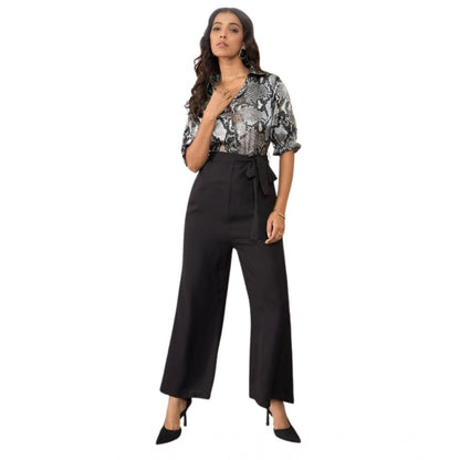 Women's Satin And Polyester Floral Half Sleeves Jumpsuit (Grey - Black)