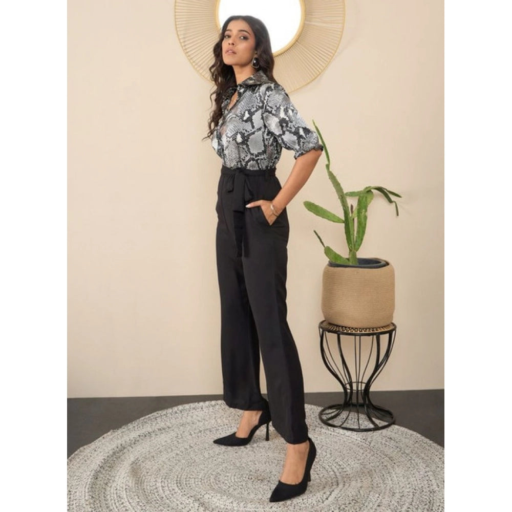 Women'S Satin And Polyester Floral Half Sleeves Jumpsuit (Grey