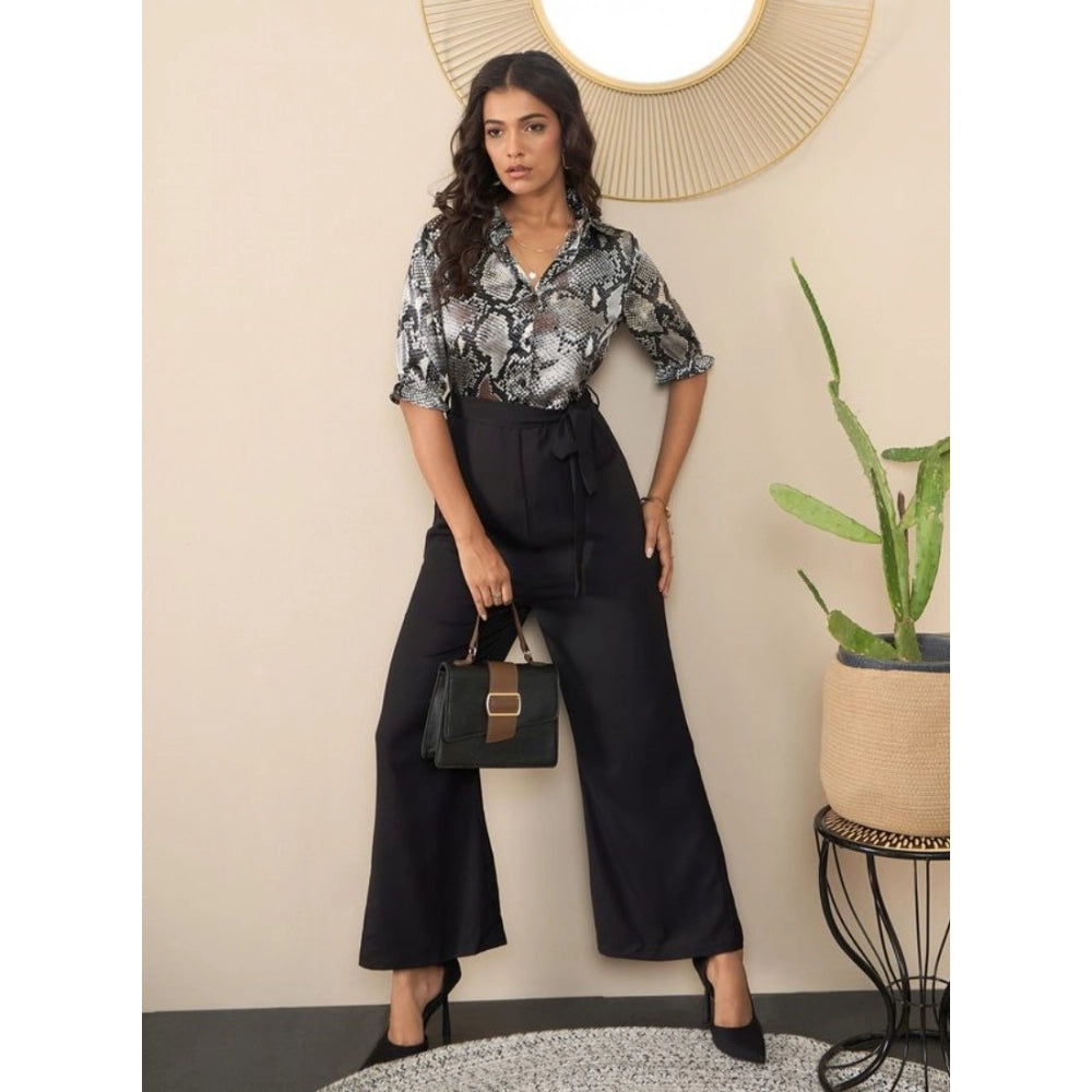 Women'S Satin And Polyester Floral Half Sleeves Jumpsuit (Grey