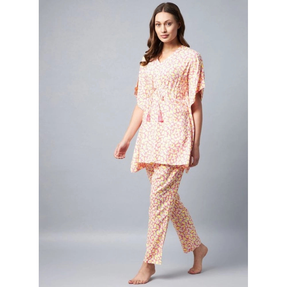Women'S Rayon Tie And Dye Kaftan Sleeve Night Suit (Multicolor