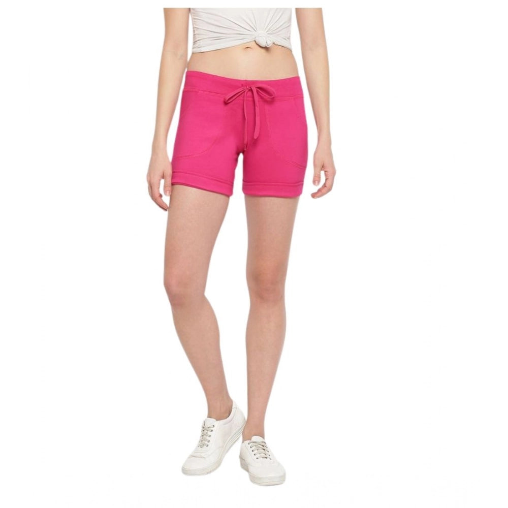 Women'S Cotton Solid Elasticated Shorts (Pink)