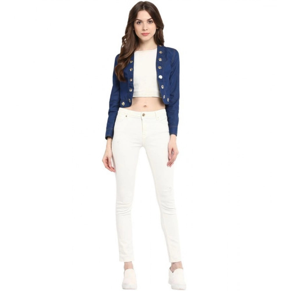 Women'S Denim Embellished Long Sleeves Shrug (Blue)