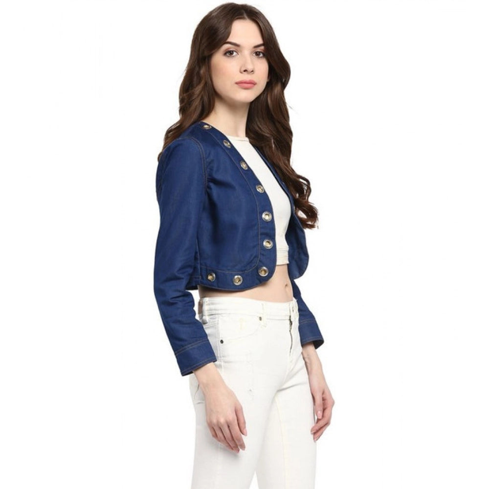 Women'S Denim Embellished Long Sleeves Shrug (Blue)