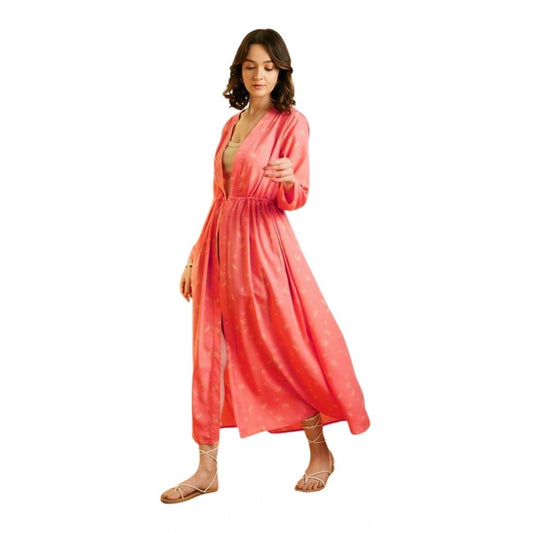 Women's Polyester Floral Long Sleeves Shrug (Pink)