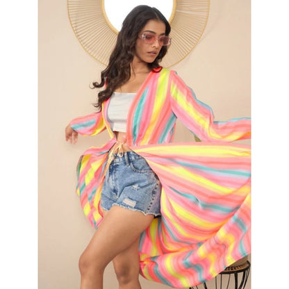 Women's Polyester Crepe Printed Long Sleeves Shrug (Multicolor)