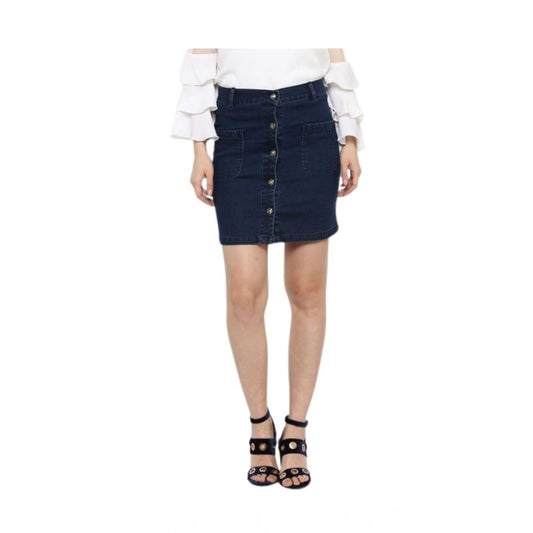 Women's Denim Front Button Buttoned Skirt (Blue) - VANSHELLE