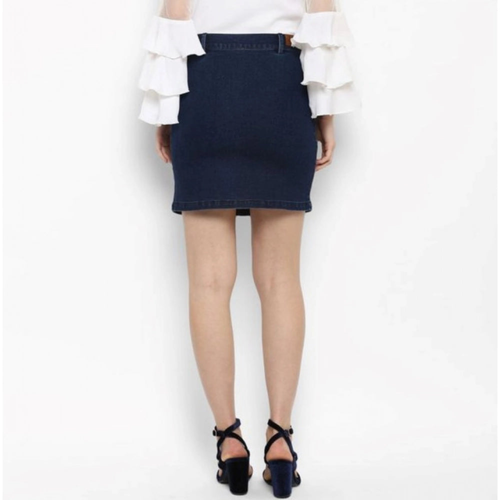 Women's Denim Front Button Buttoned Skirt (Blue) - VANSHELLE