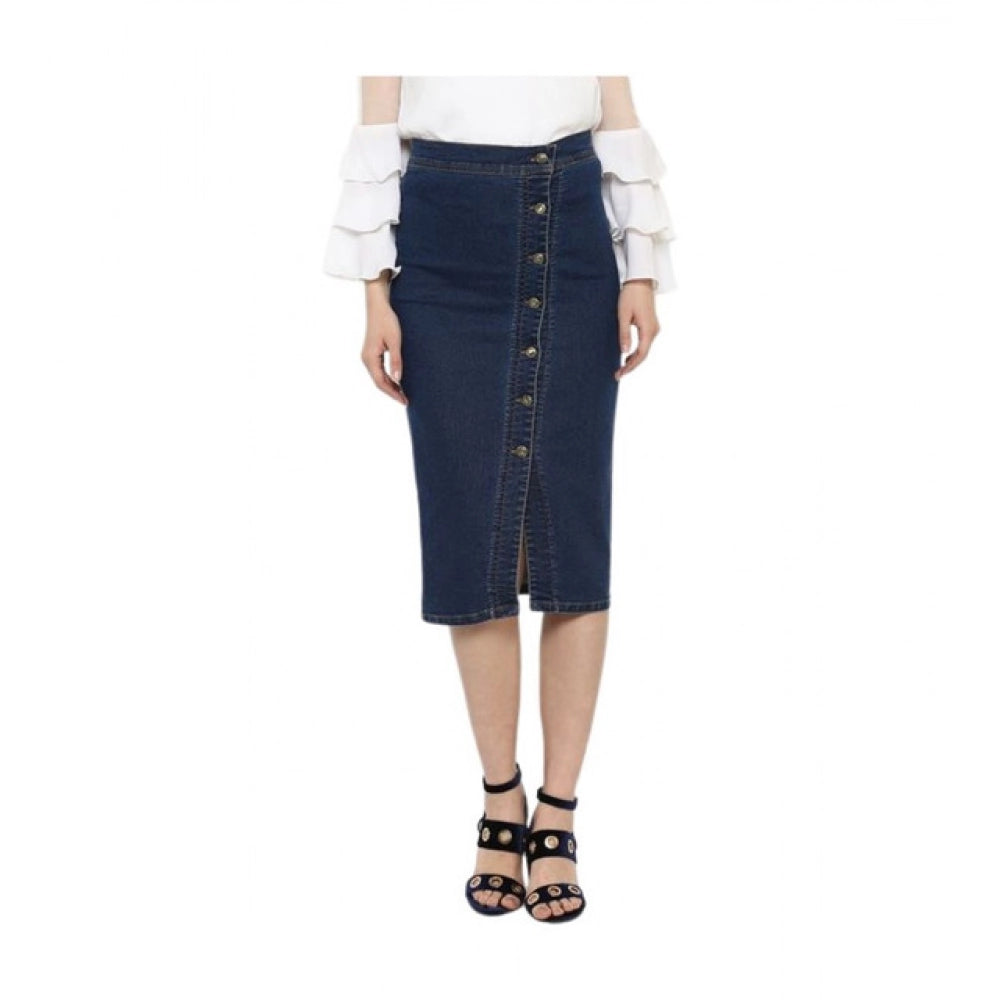 Women's Denim Front Button Buttoned Skirt (Blue) - VANSHELLE