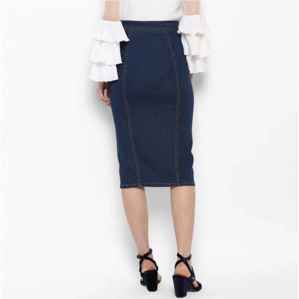 Women's Denim Front Button Buttoned Skirt (Blue) - VANSHELLE