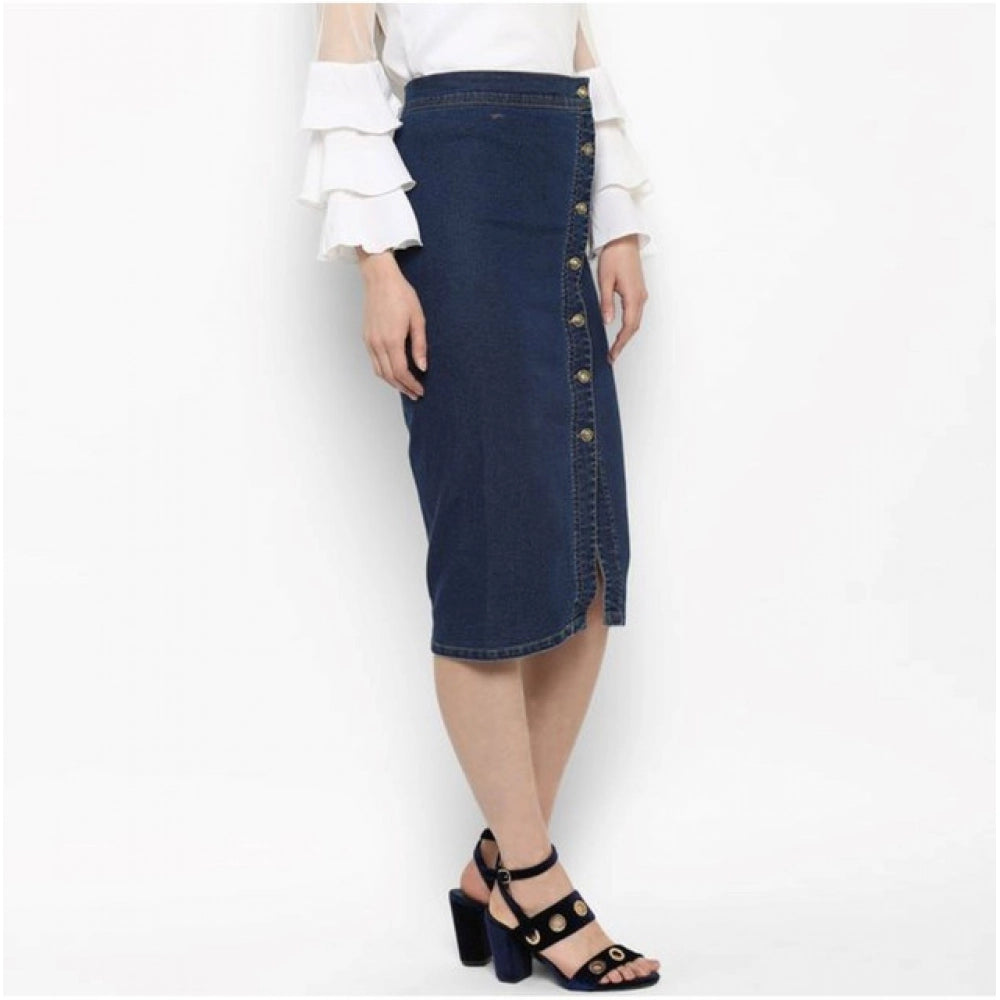 Women's Denim Front Button Buttoned Skirt (Blue) - VANSHELLE