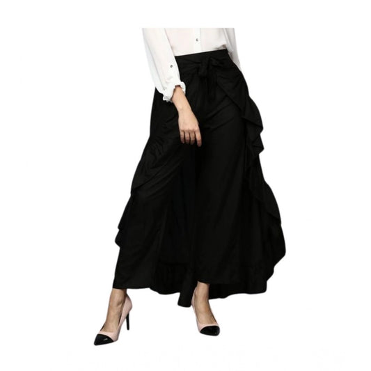 Women'S Rayon Ruffled Elasticated Skirt (Black)