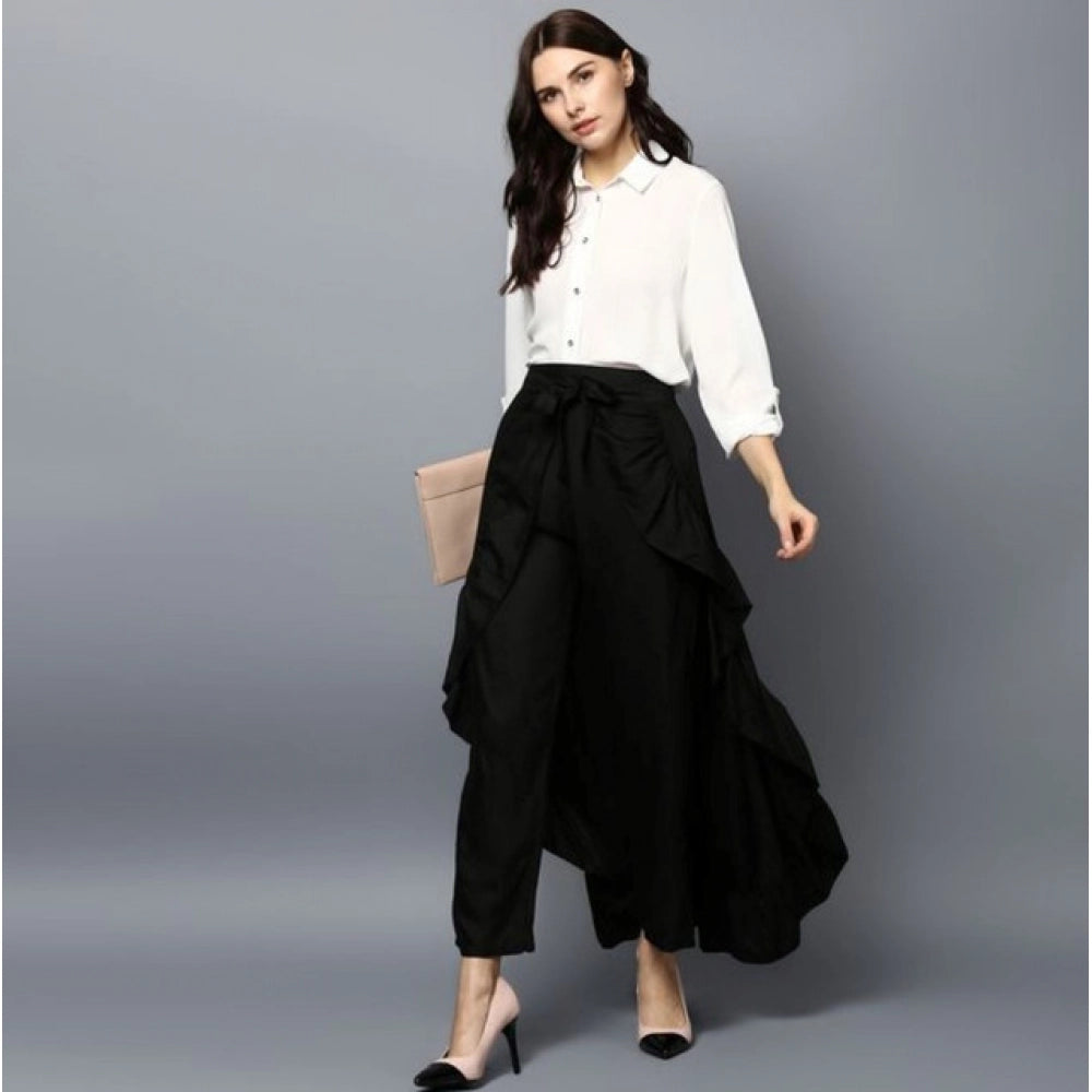 Women'S Rayon Ruffled Elasticated Skirt (Black)