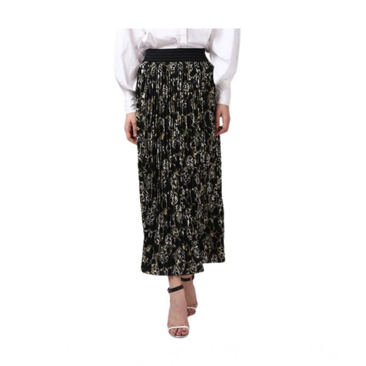 Women'S Georgette Chain Print Elasticated Skirt (Black-Cream)