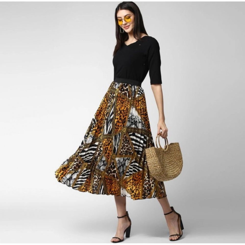 Women's Satin Pleated Elasticated Skirt (Multicolor) - VANSHELLE