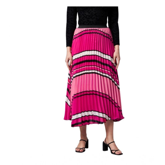 Women'S Satin Pleated Elasticated Skirt (Pink)