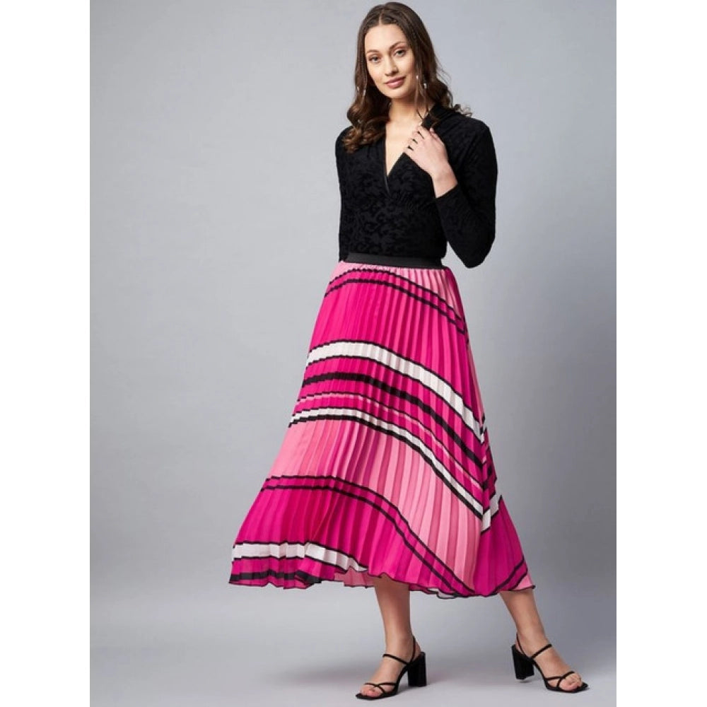 Women'S Satin Pleated Elasticated Skirt (Pink)