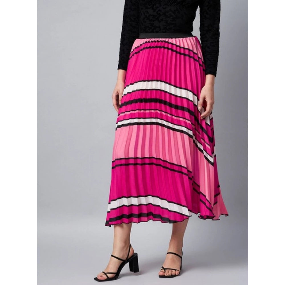 Women'S Satin Pleated Elasticated Skirt (Pink)