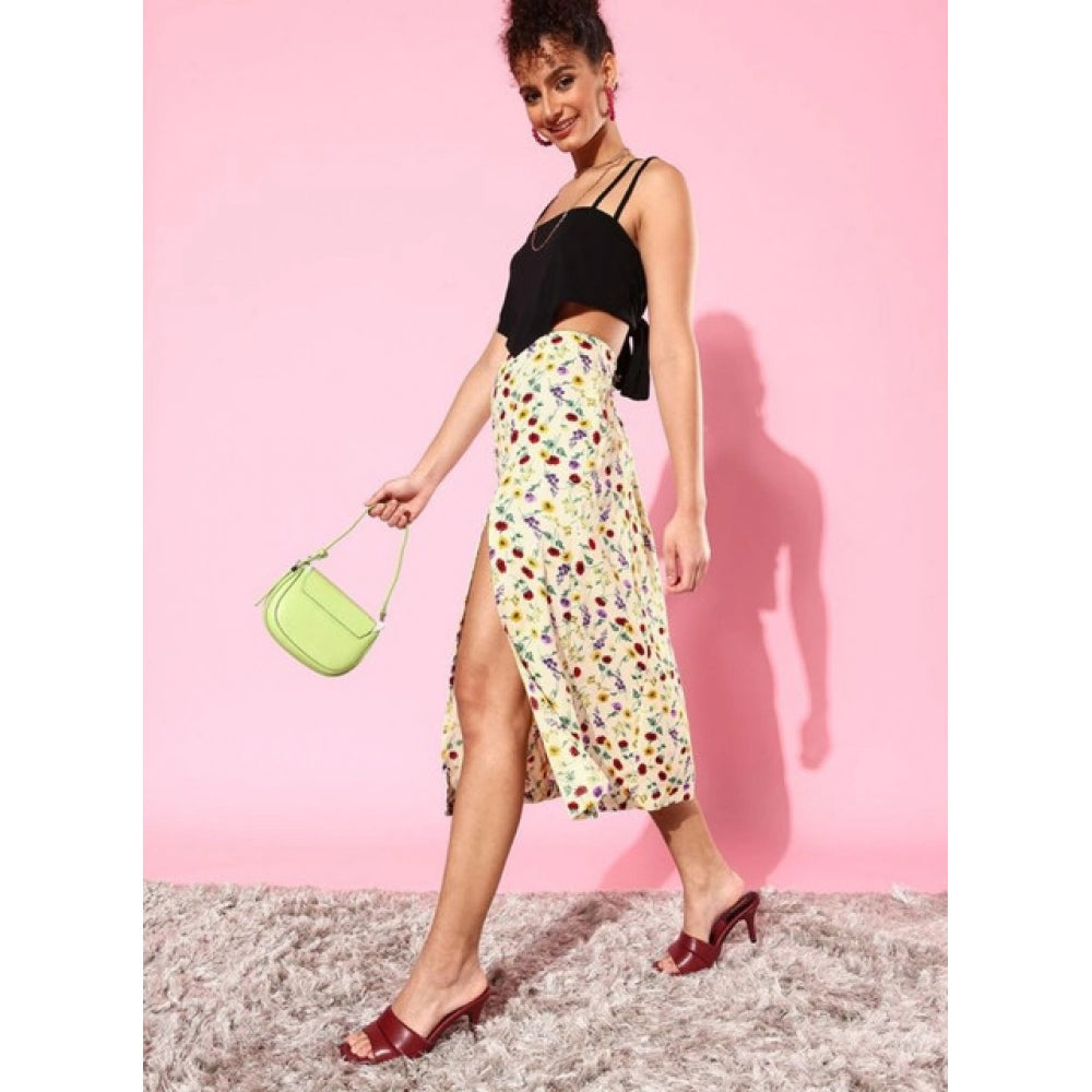 Women's Polyester Floral Side Zip Skirt (Multicolor) - VANSHELLE