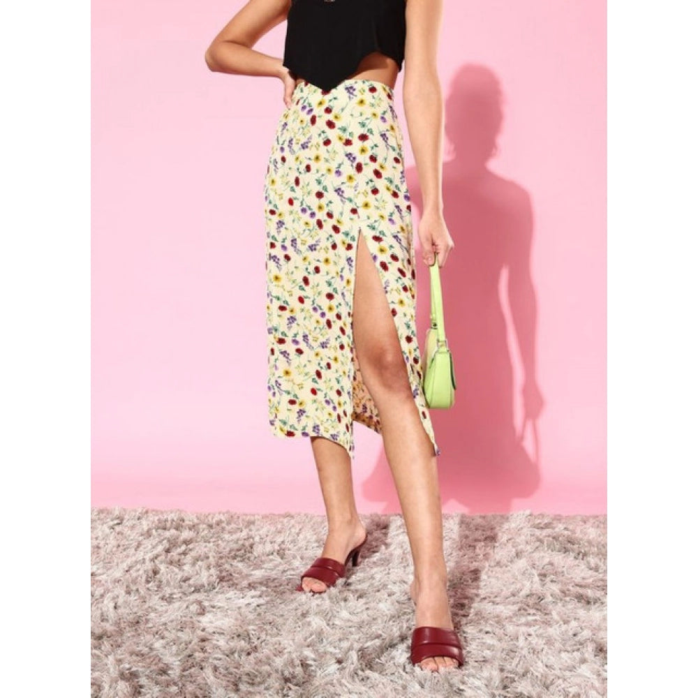 Women's Polyester Floral Side Zip Skirt (Multicolor) - VANSHELLE