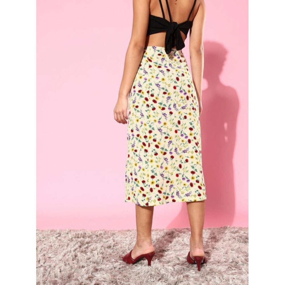 Women's Polyester Floral Side Zip Skirt (Multicolor) - VANSHELLE