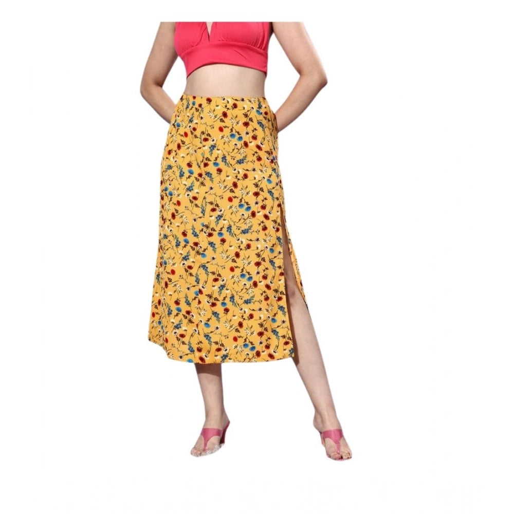 Women's Polyester Floral Side Zip Skirt (Multicolor) - VANSHELLE