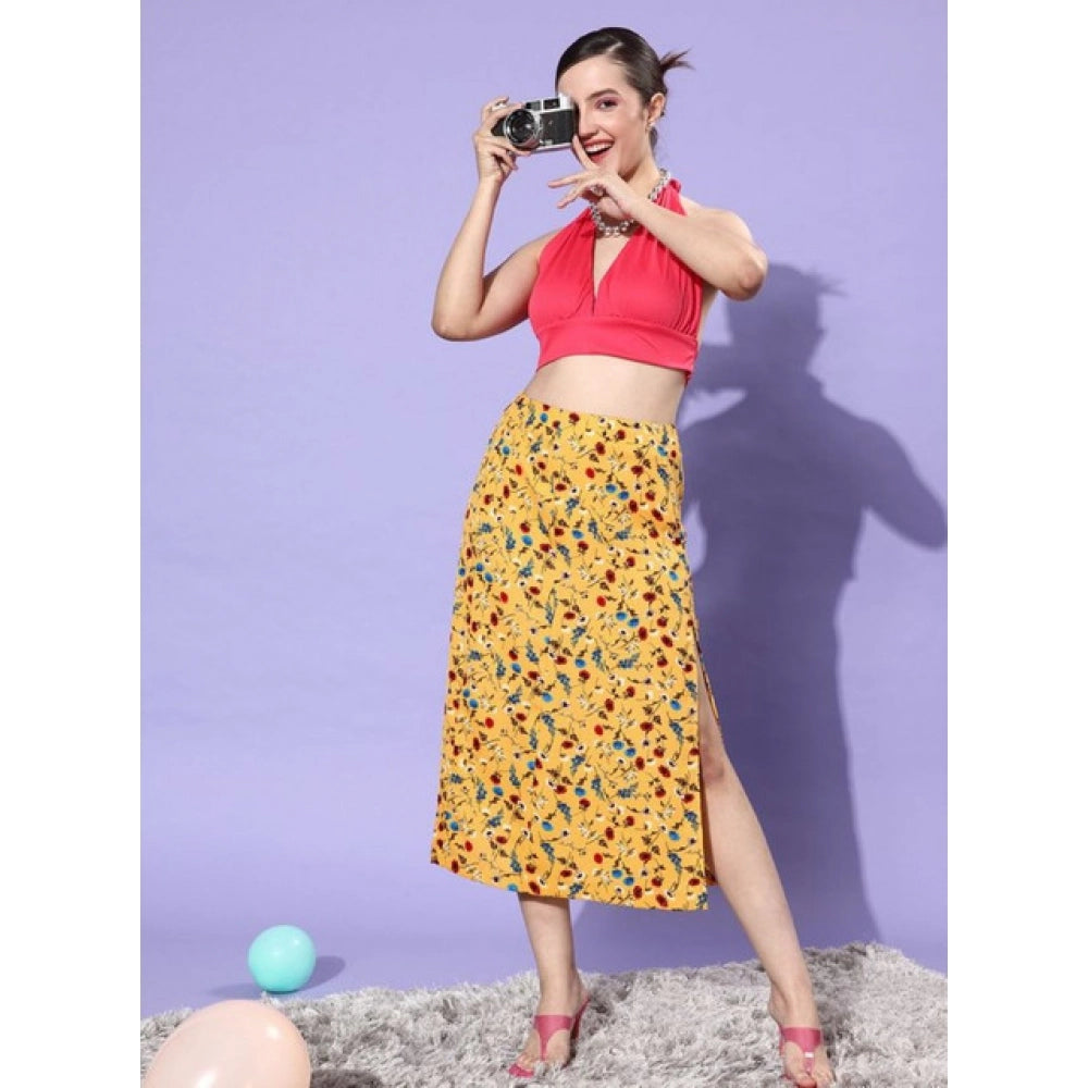 Women's Polyester Floral Side Zip Skirt (Multicolor) - VANSHELLE