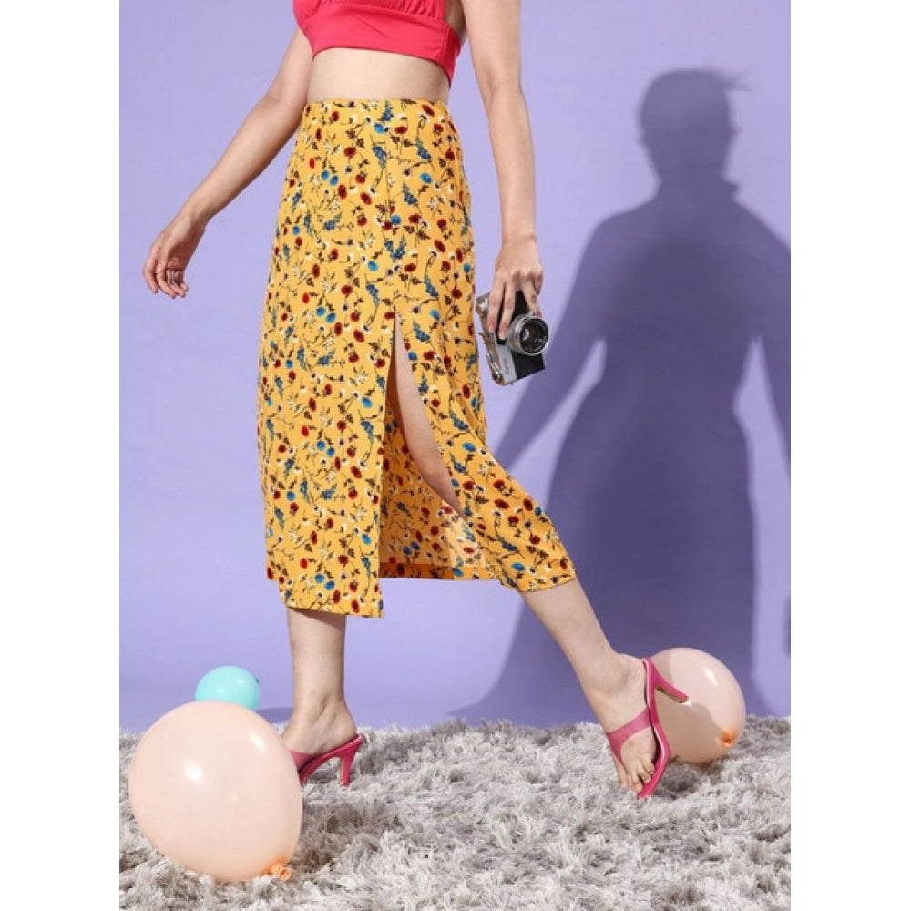 Women's Polyester Floral Side Zip Skirt (Multicolor) - VANSHELLE