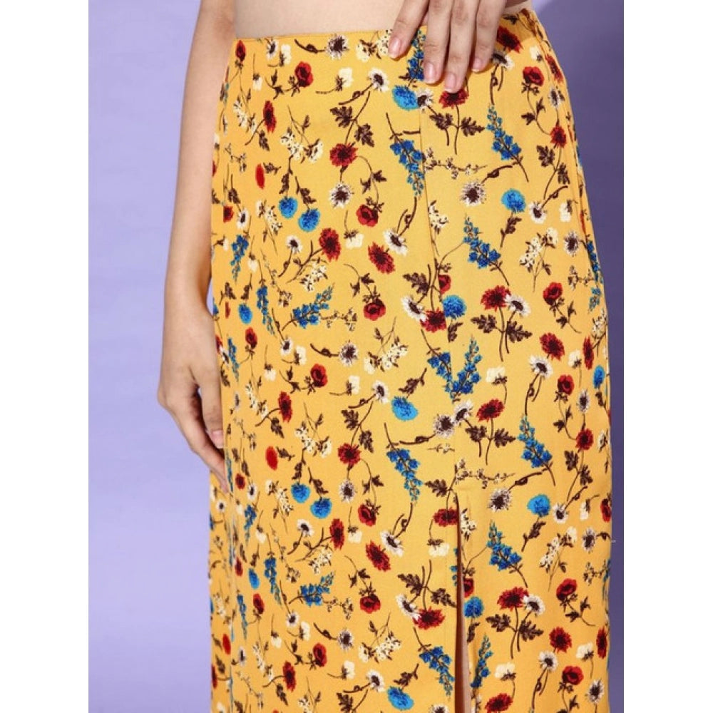 Women's Polyester Floral Side Zip Skirt (Multicolor) - VANSHELLE