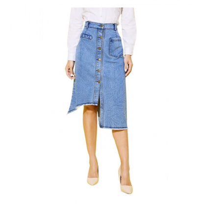 Women's Denim Hi Lo Buttoned Skirt (Blue)