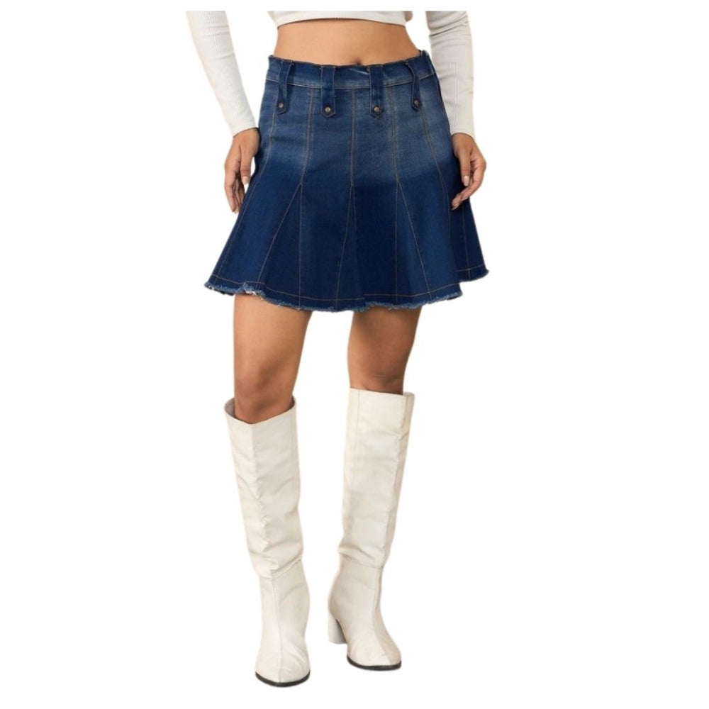 Women's Denim Washed Buttoned Skirt (Blue) - VANSHELLE