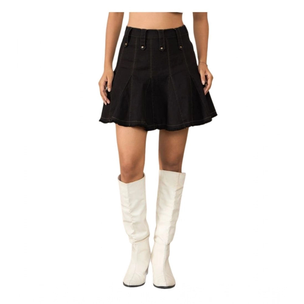 Women's Denim Washed Buttoned Skirt (Black) - VANSHELLE