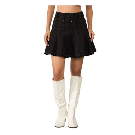 Women's Denim Washed Buttoned Skirt (Black) - VANSHELLE