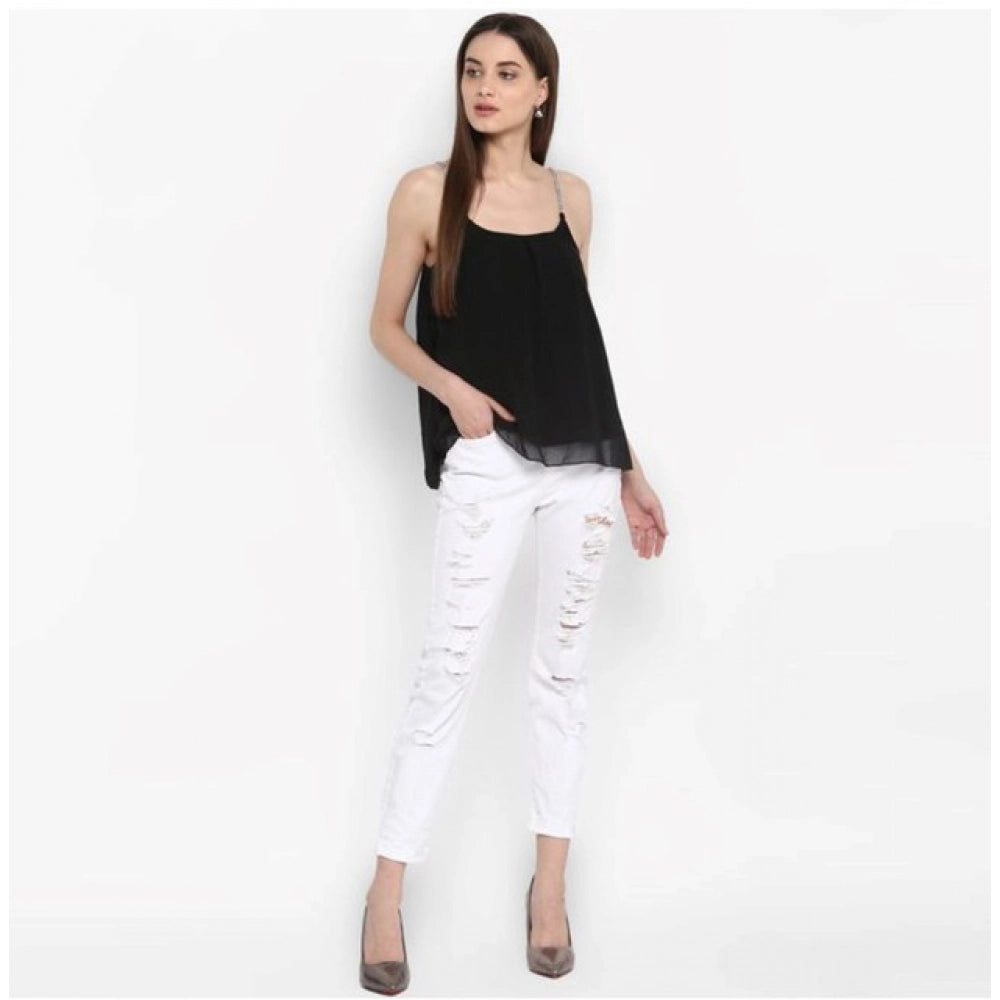 Women'S Polyester Embellished Shoulder Straps Top (Black)