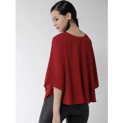 Women's Polyester Solid Cape Sleeve Top (Red)