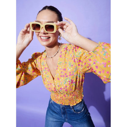 Women's Polyester Floral Long Sleeves Top (Multicolor)