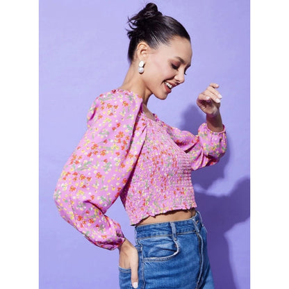 Women's Polyester Floral Long Sleeves Top (Multicolor)