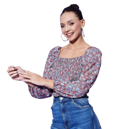 Women's Polyester Floral Long Sleeves Top (Multicolor)