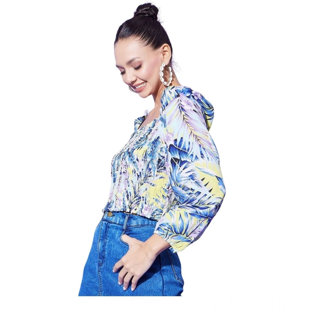 Women'S Polyester Floral Long Sleeves Top (Multicolor)