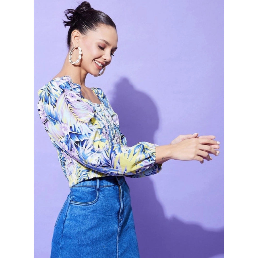 Women'S Polyester Floral Long Sleeves Top (Multicolor)