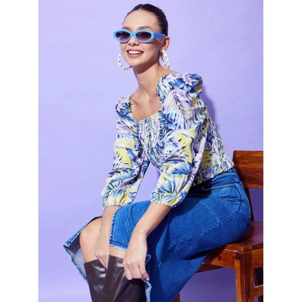 Women'S Polyester Floral Long Sleeves Top (Multicolor)